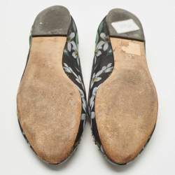 Pre Owned Dolce & Gabbana Black/Green Printed Mesh Embellished Ballet Flats Size 41