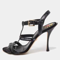 Pre Owned Dolce & Gabbana Black Python Strappy Sandals Size 39
