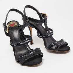Pre Owned Dolce & Gabbana Black Python Strappy Sandals Size 39
