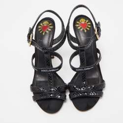 Pre Owned Dolce & Gabbana Black Python Strappy Sandals Size 39