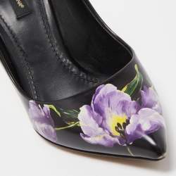 Pre Owned Dolce & Gabbana Black/Purple Floral Print Leather Pointed Toe Pumps Size 38