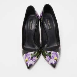 Pre Owned Dolce & Gabbana Black/Purple Floral Print Leather Pointed Toe Pumps Size 38