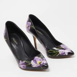 Pre Owned Dolce & Gabbana Black/Purple Floral Print Leather Pointed Toe Pumps Size 38