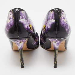 Pre Owned Dolce & Gabbana Black/Purple Floral Print Leather Pointed Toe Pumps Size 38