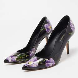 Pre Owned Dolce & Gabbana Black/Purple Floral Print Leather Pointed Toe Pumps Size 38