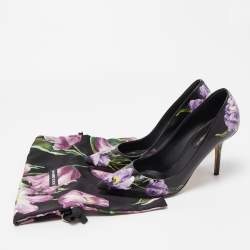 Pre Owned Dolce & Gabbana Black/Purple Floral Print Leather Pointed Toe Pumps Size 38