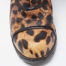 Pre Owned Dolce & Gabbana Brown Coated Canvas Leopard Print Knee Length Boots Size 36