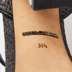 Pre Owned Dolce & Gabbana Black Raffia Crystal Embellished Block Heel Sandals Size 38.5