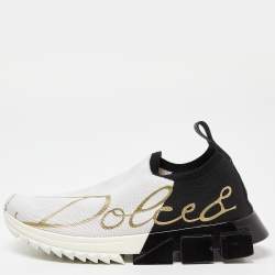 Pre Owned Dolce & Gabbana White/Black Knit Fabric Sorrento Slip-On Sneakers Size 36