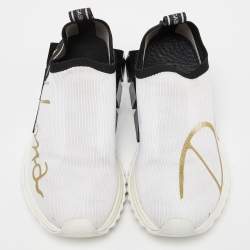 Pre Owned Dolce & Gabbana White/Black Knit Fabric Sorrento Slip-On Sneakers Size 36