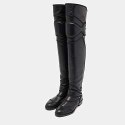 Pre Owned Dolce & Gabbana Black Leather Knee Length Boots Size 37