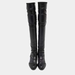 Pre Owned Dolce & Gabbana Black Leather Knee Length Boots Size 37