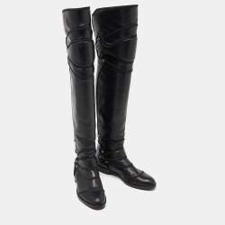 Pre Owned Dolce & Gabbana Black Leather Knee Length Boots Size 37