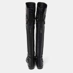 Pre Owned Dolce & Gabbana Black Leather Knee Length Boots Size 37