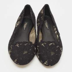 Pre Owned Dolce & Gabbana Black Lace Ballet Flats Size 36.5