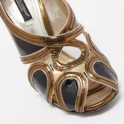 Dolce & Gabbana Black/Metallic Patent and Leather Cut Out Peep Toe Pumps Size 36.5