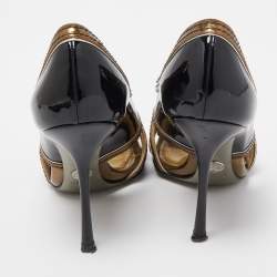 Dolce & Gabbana Black/Metallic Patent and Leather Cut Out Peep Toe Pumps Size 36.5