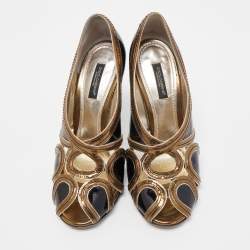 Dolce & Gabbana Black/Metallic Patent and Leather Cut Out Peep Toe Pumps Size 36.5