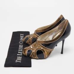 Dolce & Gabbana Black/Metallic Patent and Leather Cut Out Peep Toe Pumps Size 36.5