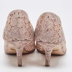 Pre Owned Dolce & Gabbana Purple Lace Crystal Embellishments Pointed Toe Pumps Size 37