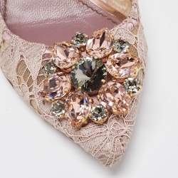 Pre Owned Dolce & Gabbana Purple Lace Crystal Embellishments Pointed Toe Pumps Size 37