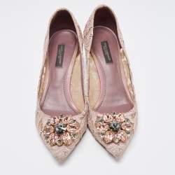 Pre Owned Dolce & Gabbana Purple Lace Crystal Embellishments Pointed Toe Pumps Size 37