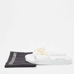 Pre Owned Dolce & Gabbana White Rubber Embroidered DG Slides Size 36