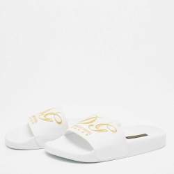 Pre Owned Dolce & Gabbana White Rubber Embroidered DG Slides Size 36