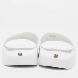 Pre Owned Dolce & Gabbana White Rubber Embroidered DG Slides Size 36