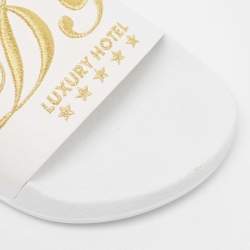 Pre Owned Dolce & Gabbana White Rubber Embroidered DG Slides Size 36