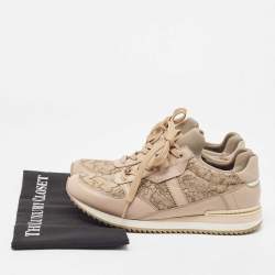 Pre Owned Dolce & Gabbana Beige Leather and Lace Low Top Sneakers Size 39