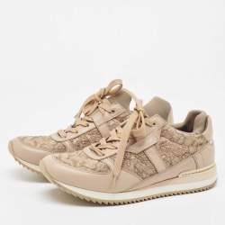 Pre Owned Dolce & Gabbana Beige Leather and Lace Low Top Sneakers Size 39