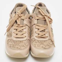 Pre Owned Dolce & Gabbana Beige Leather and Lace Low Top Sneakers Size 39