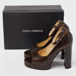 Dolce & Gabbana Brown Python Block Heel Pumps Size 38