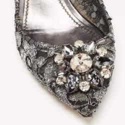 Pre Owned Dolce & Gabbana Silver/Black Mesh and Lace Bellucci Pumps Size 39
