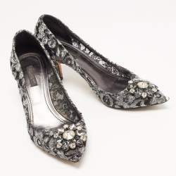Pre Owned Dolce & Gabbana Silver/Black Mesh and Lace Bellucci Pumps Size 39