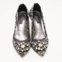 Pre Owned Dolce & Gabbana Silver/Black Mesh and Lace Bellucci Pumps Size 39