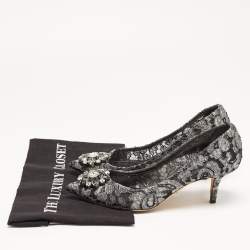 Pre Owned Dolce & Gabbana Silver/Black Mesh and Lace Bellucci Pumps Size 39