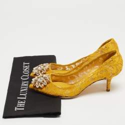 Pre Owned Dolce & Gabbana Yellow Lace Bellucci Pumps Size 36
