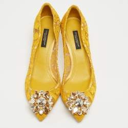 Pre Owned Dolce & Gabbana Yellow Lace Bellucci Pumps Size 36