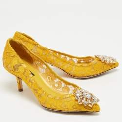 Pre Owned Dolce & Gabbana Yellow Lace Bellucci Pumps Size 36