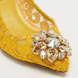 Pre Owned Dolce & Gabbana Yellow Lace Bellucci Pumps Size 36
