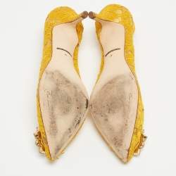 Pre Owned Dolce & Gabbana Yellow Lace Bellucci Pumps Size 36