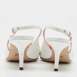 Pre Owned Dolce & Gabbana White Leather Jeweled Floral Print Pointed Toe Pumps Size 39