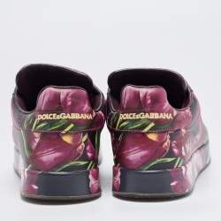Pre Owned Dolce & Gabbana Multicolor Flower Printed Leather Portofino Low Top Sneakers Size 37