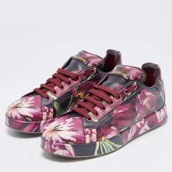 Pre Owned Dolce & Gabbana Multicolor Flower Printed Leather Portofino Low Top Sneakers Size 37