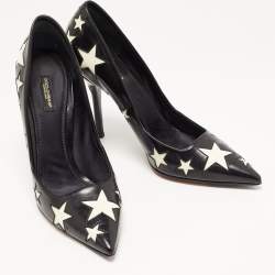 Pre Owned Dolce & Gabbana Black/White Leather Star Pumps Size 39