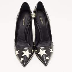 Pre Owned Dolce & Gabbana Black/White Leather Star Pumps Size 39