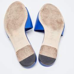 Pre Owned Dolce & Gabbana Blue Leather Flat Slides Size 38