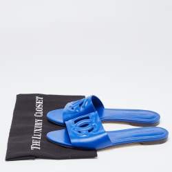 Pre Owned Dolce & Gabbana Blue Leather Flat Slides Size 38
